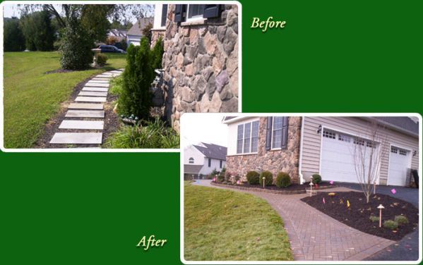 Concrete Pavers — Pathway Before and After in Lin, PA