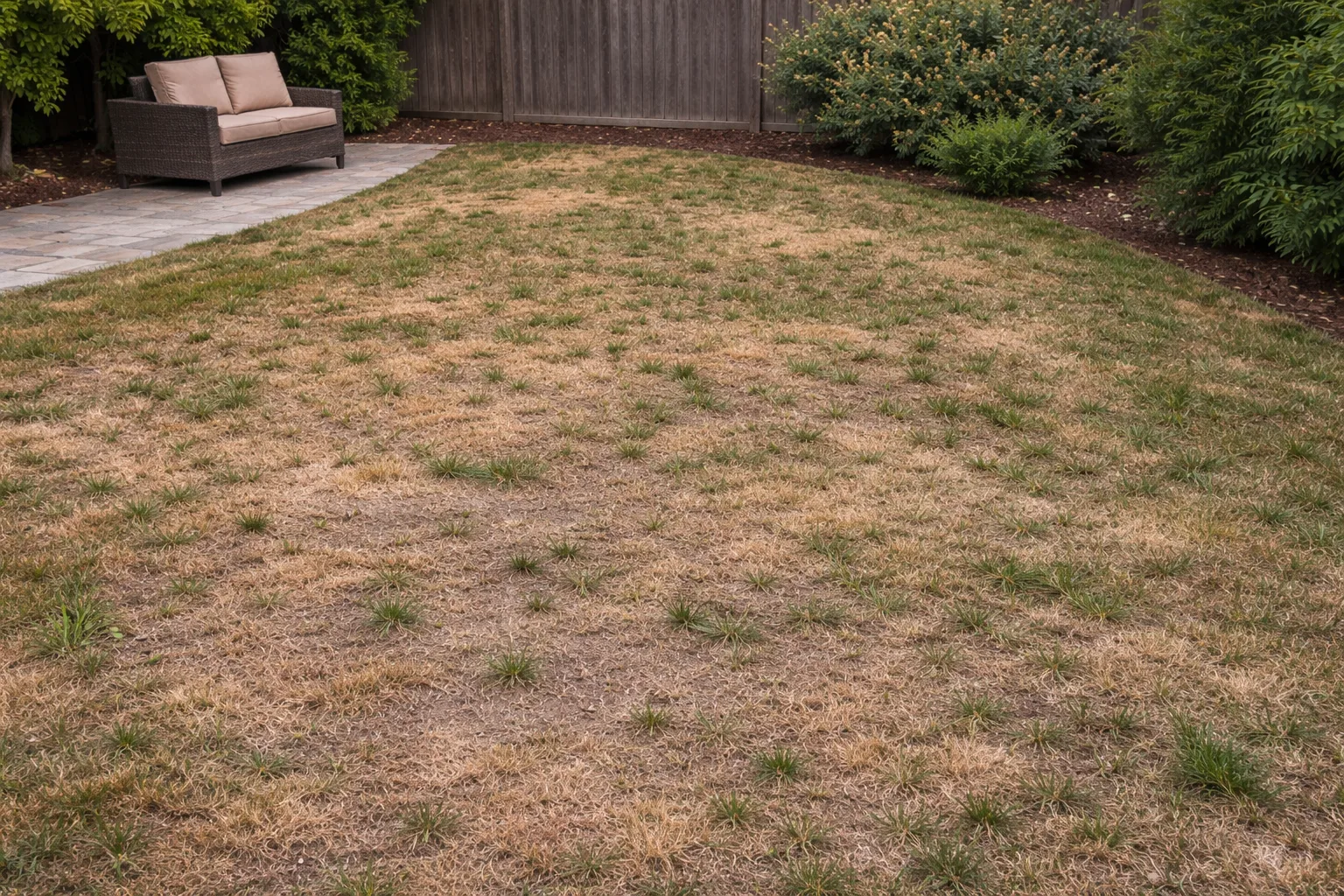 Thin lawn before treatment and recovery work